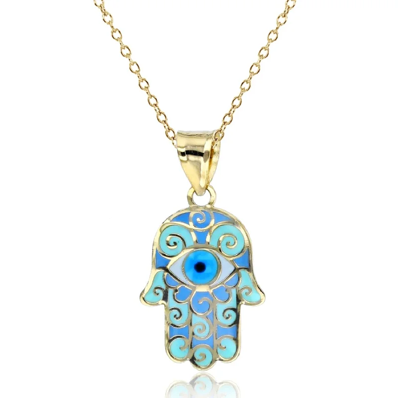 handmade silk thread earrings 10KT Yellow Gold 18-inch Evil Eye Hamsa Pendant
