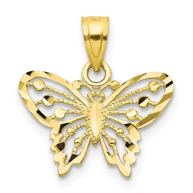 cubic zirconia stud earrings classic 10KT Yellow Gold 18X16MM Diamond-cut Butterfly Pendant. Chain Not Included