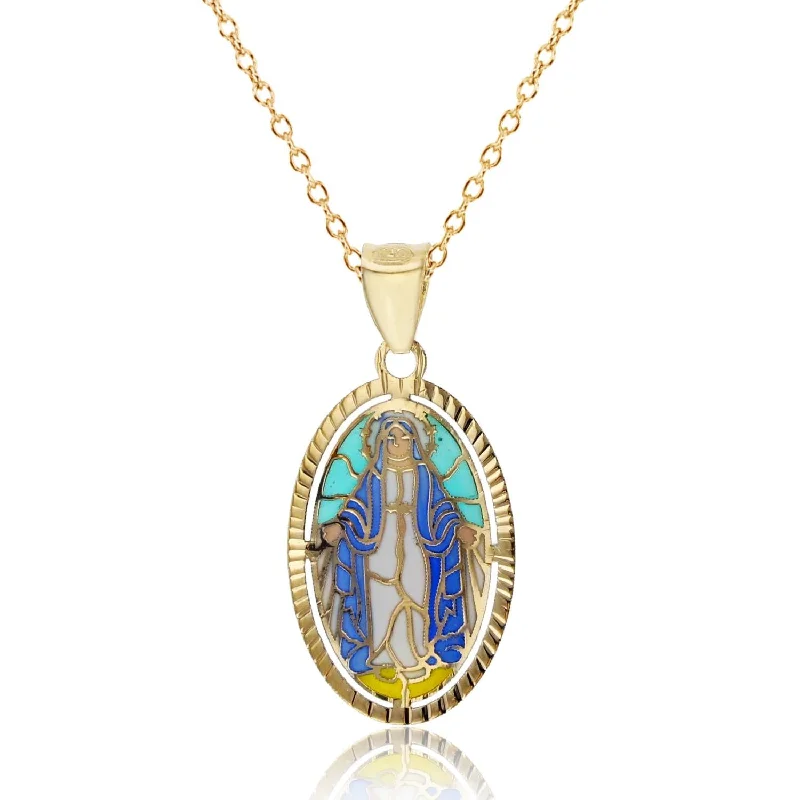 unique tribal silver ring 10KT Yellow Gold 26X12MM 18-inch Religious Virgin Mary Pendant