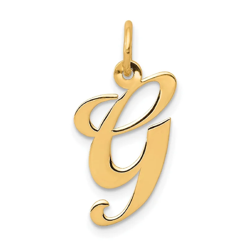 minimalist wedding band set 14K Medium Fancy Script Initial G Charm
