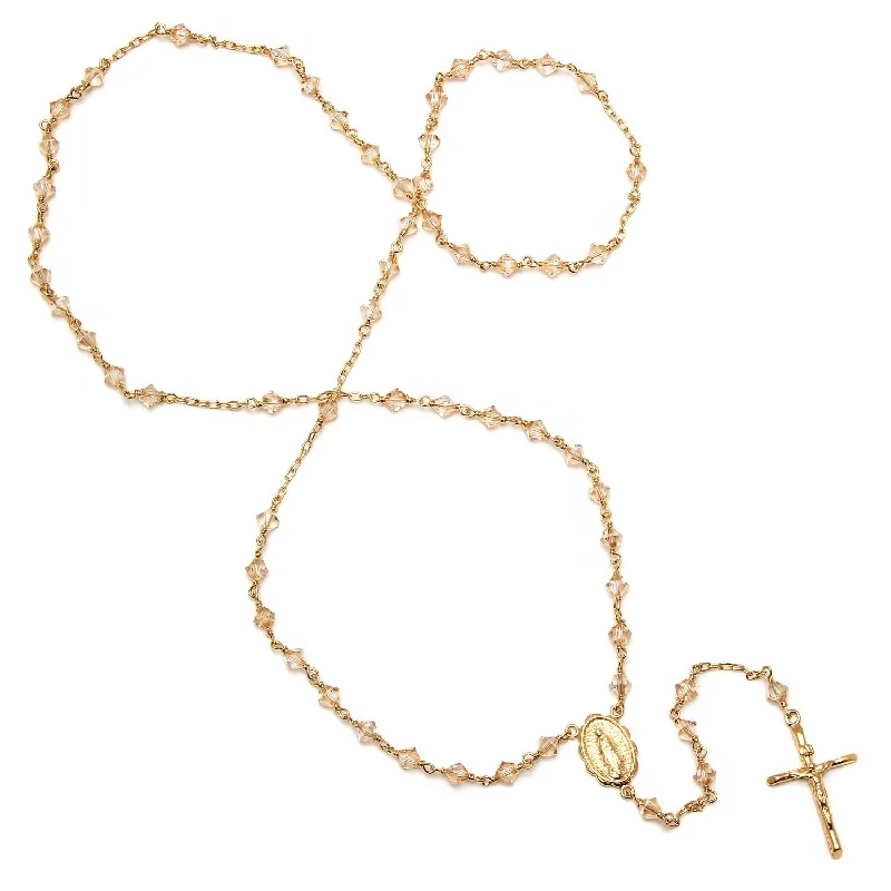 double-layered choker necklace 14KT Gold Plated Sterling Silver 24-inch Crystal Bead Rosary Necklace double-layered choker necklace 14KT Gold Plated Sterling Silver 24-inch Crystal Bead Rosary Necklace
