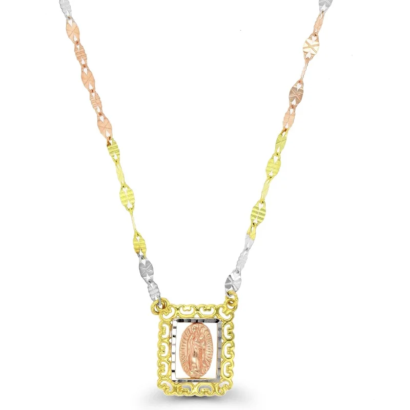 dainty pearl and diamond ring 14KT Gold Tri-Color 12X10MM 18-inch Guadalupe Necklace
