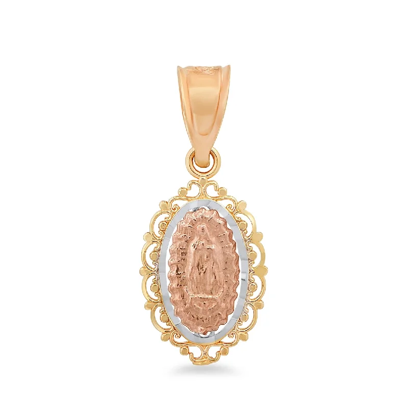 hammered silver wedding band 14KT Tri-Color Gold 19X8MM Guadalupe Medal Charm. Chain not Included