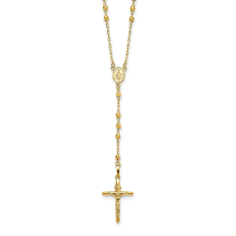 large vintage statement necklace 14KT Yellow Gold 24-inch Diamond-cut Lobster Clasp Beaded Rosary Necklace