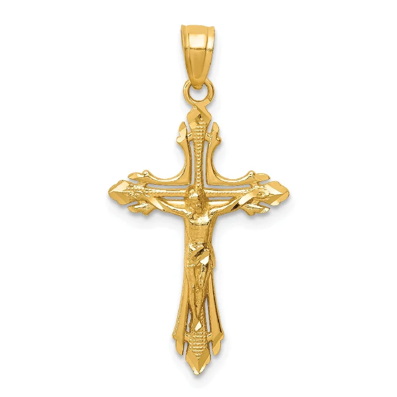 boho gemstone anklet 14KT Yellow Gold 32X16MM Diamond-cut Crucifix Cross Pendant. Chain Not Included