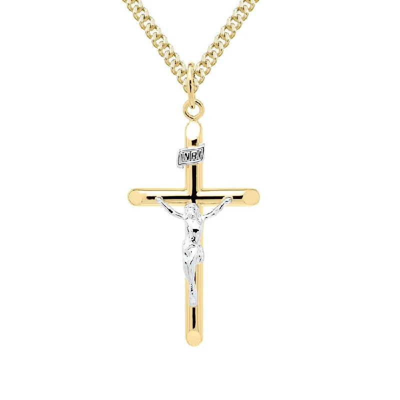 dainty gold anchor bracelet 14KT Yellow Gold Filled Two-Tone 24-inch Crucifix Pendant
