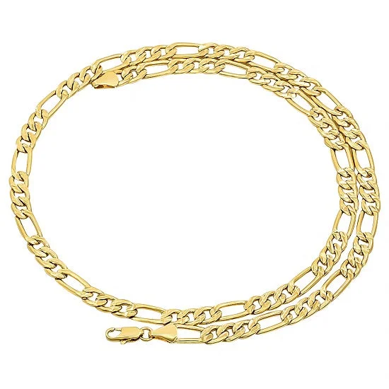 men’s black onyx bracelet 14KT Yellow Gold Plated Sterling Silver 20-inch 5.9MM Figaro Pave Chain