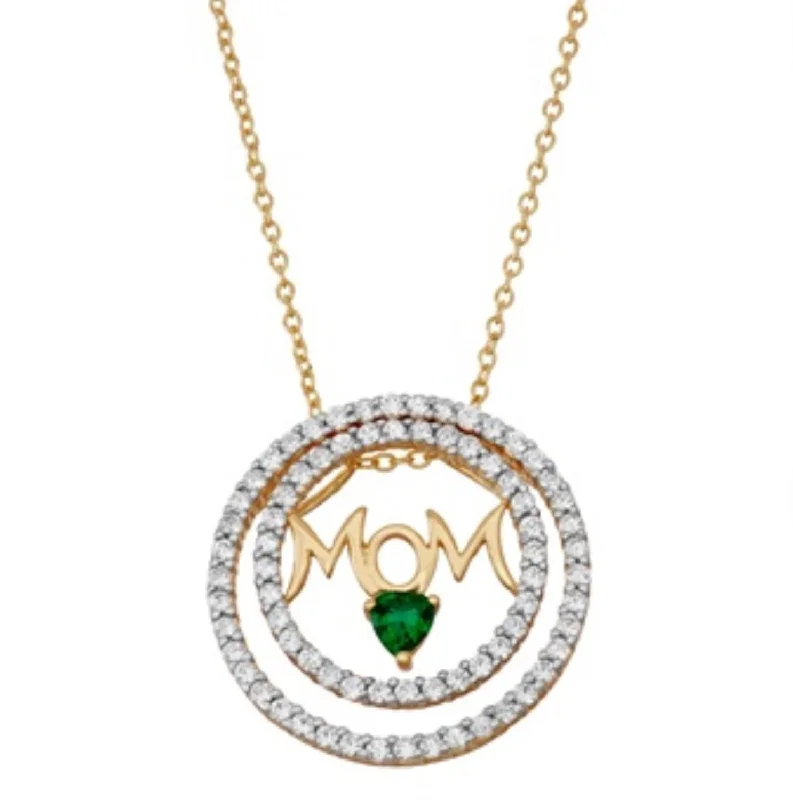 rose gold ring with diamonds 14KT Yellow Gold Plated Sterling Silver and Emerald 18-inch Mom Pendant