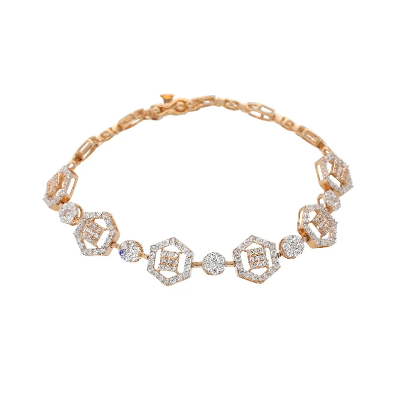 black stainless steel signet ring 18K Rose Gold & CZ Bracelet (10.3gm)