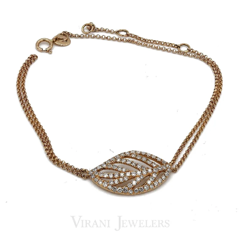 luxury diamond eternity ring Minimalist 0.7 CT Diamond Finger Bracelet set in an 18K Rose Gold Leaf Shape