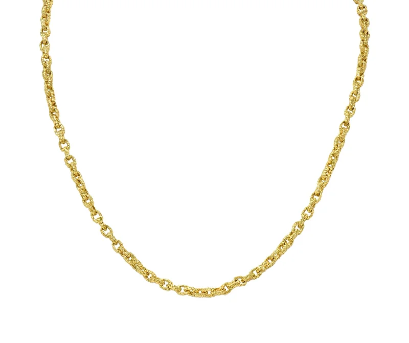 custom silver charm bracelet 1960's 18 Karat Yellow Gold Vintage Textured Cable Link Chain Necklace