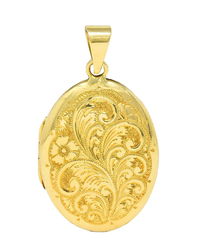 handmade beaded stretch bracelet 1993 Victorian Revival British 18 Karat Yellow Gold Vintage Floral Locket Pendant