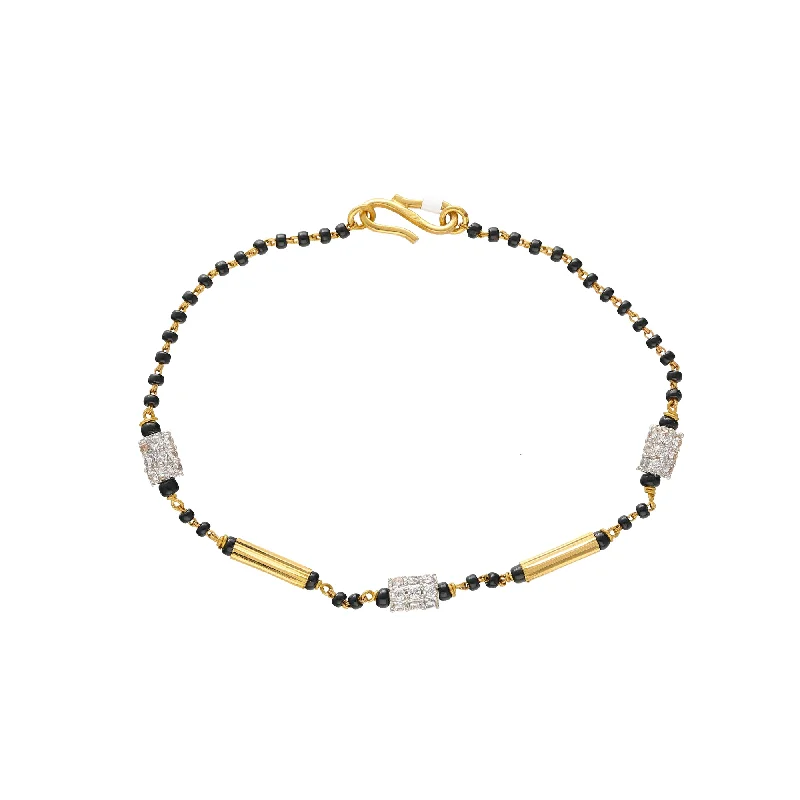 vintage-style diamond halo ring 22K Multi-Tone Gold Beaded Bracelet (4.7gm)
