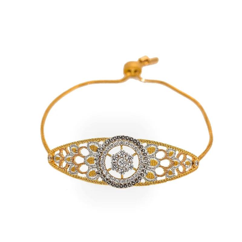 vintage emerald cocktail ring 22K Multi Tone Gold Bracelet W/ CZ Gems, Wheel Spoke Design & Drawstring Closure