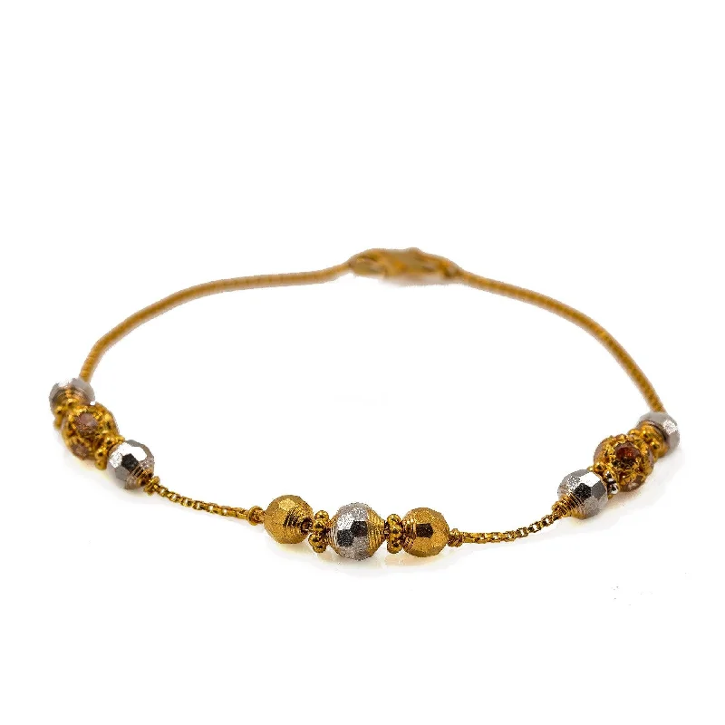 personalized pet photo necklace 22K Multi Tone Gold Bracelet W/ CZ Gems & Textured Bicone Beads