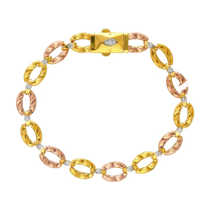 tiny diamond cross necklace 22K Multi-Tone Gold & CZ Link Bracelet (16.8gm)