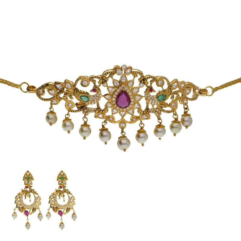 black and gold wedding band 22K Yellow Antique Gold 2-in-1 Choker/Vanki & Chandbali Earrings Set W/ Emerald, Ruby, CZ, Pearls & Open Starburst Design black and gold wedding band 22K Yellow Antique Gold 2-in-1 Choker/Vanki & Chandbali Earrings Set W/ Emerald, Ruby, CZ, Pearls & Open Starburst Design