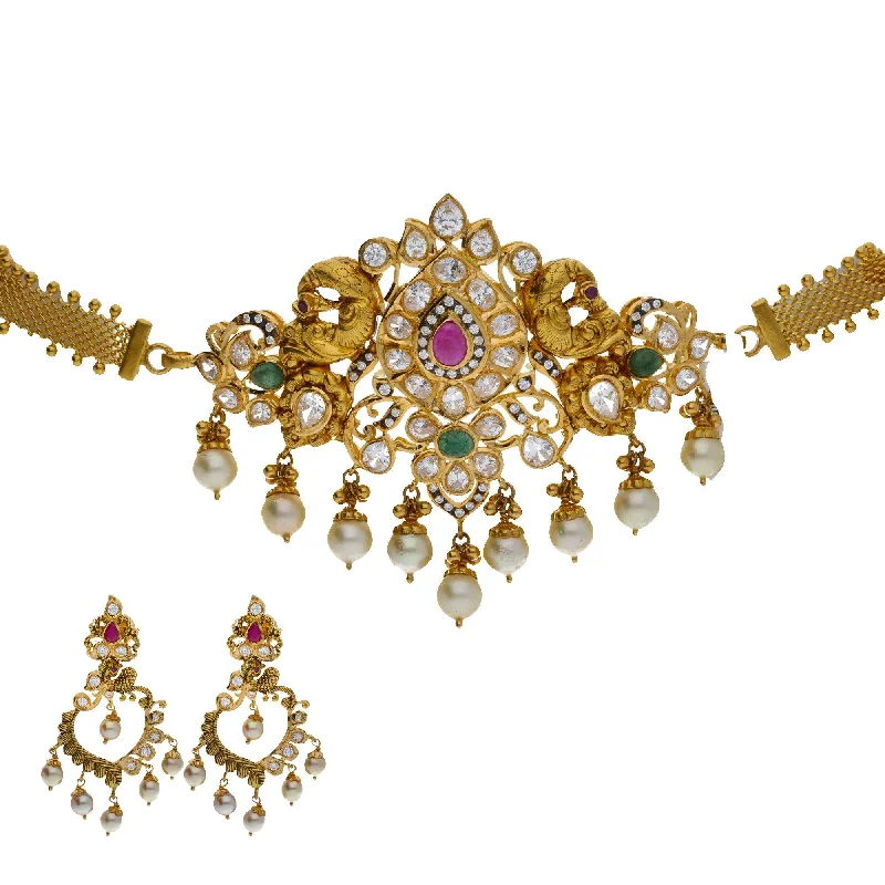 dainty silver hamsa bracelet 22K Yellow Antique Gold 2-in-1 Choker/Vanki & Earrings Set W/ Emerald, Ruby, CZ, Pearls & Asymettric Earring Designs dainty silver hamsa bracelet 22K Yellow Antique Gold 2-in-1 Choker/Vanki & Earrings Set W/ Emerald, Ruby, CZ, Pearls & Asymettric Earring Designs