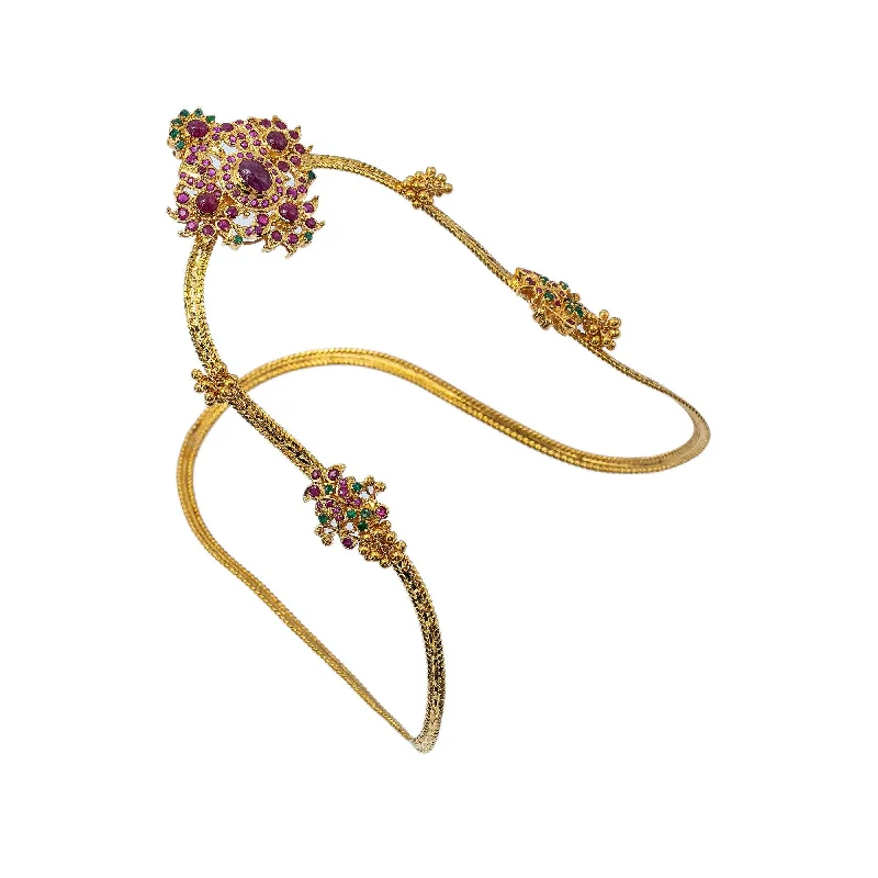 real zircon gemstone bracelet 22K Yellow Gold Arm Vanki W/ Emeralds, Rubies & Maltese Cross Flower Design real zircon gemstone bracelet 22K Yellow Gold Arm Vanki W/ Emeralds, Rubies & Maltese Cross Flower Design