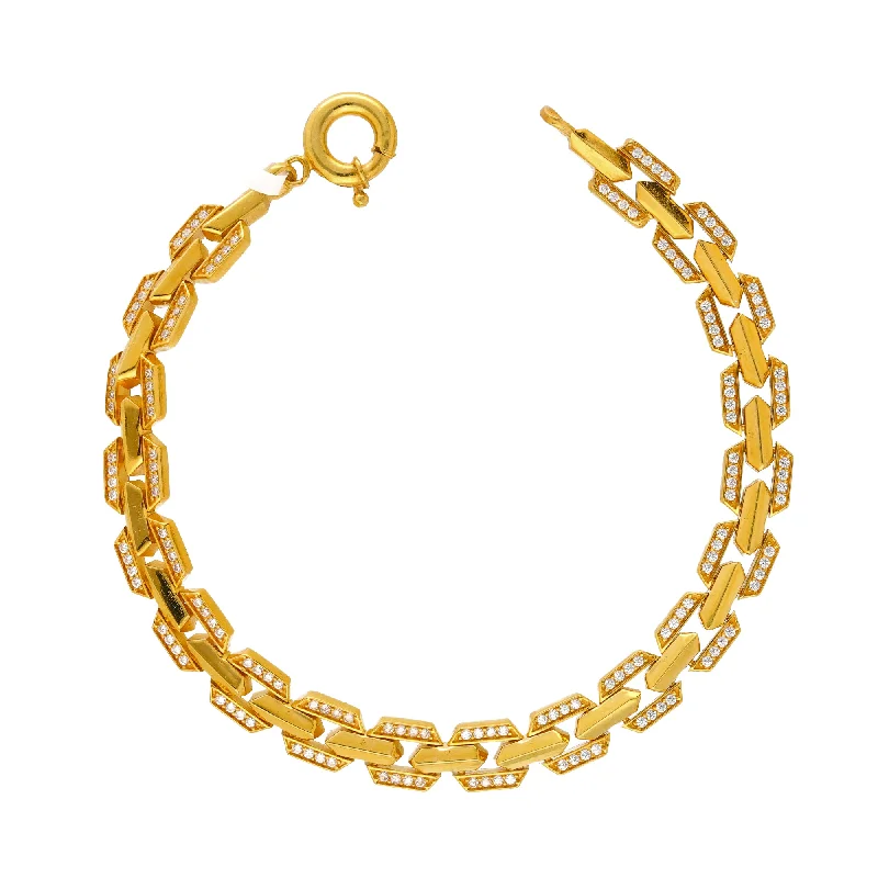 minimalist clover charm bracelet 22K Yellow Gold & CZ Link Bracelet (17gm)