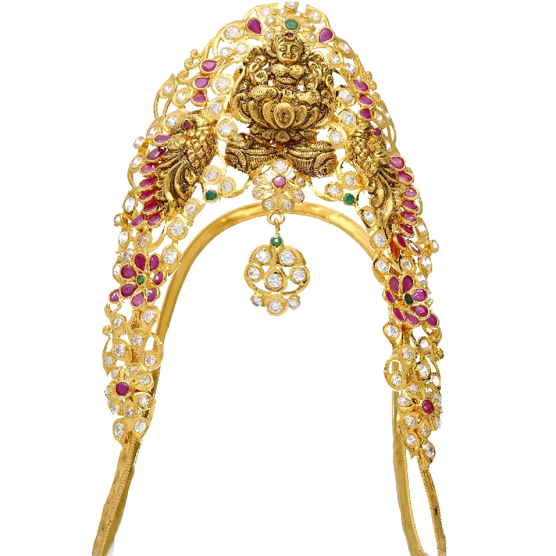 celestial astrology sign ring 22K Yellow Gold Temple Vanki Arm Bracelet w/ Emerald, Ruby & CZ (54.8grams)