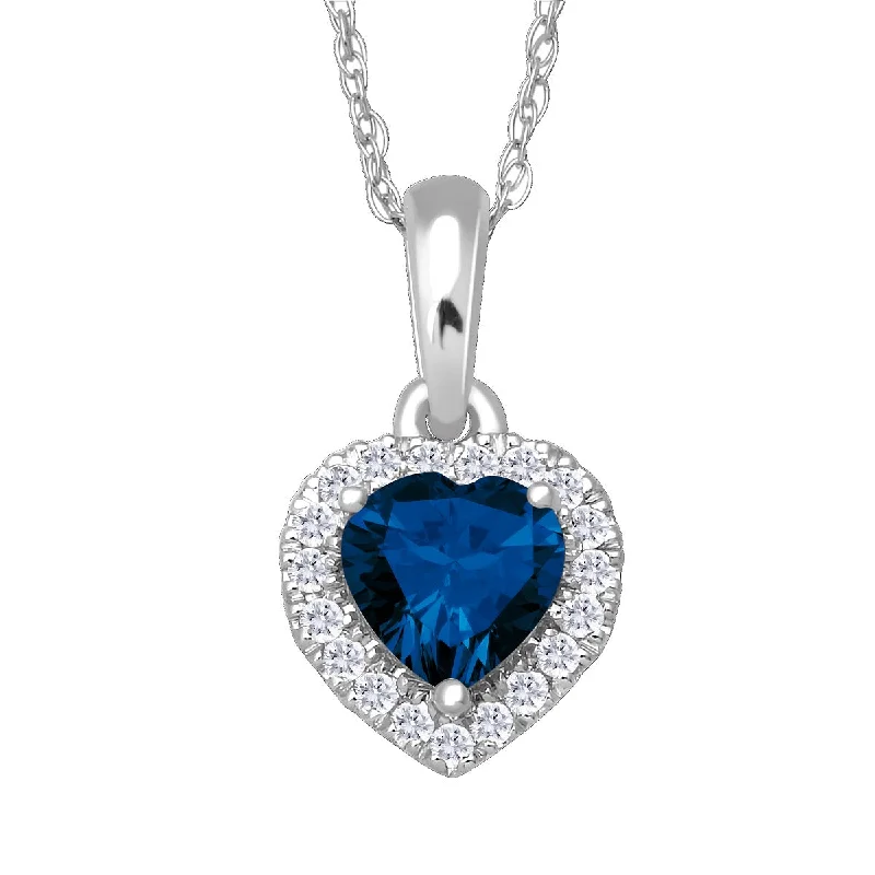 small diamond nose stud 5MM Heart Shape Blue Sapphire and White Sapphire Birthstone Halo 18-inch Pendant in 10KT White Gold