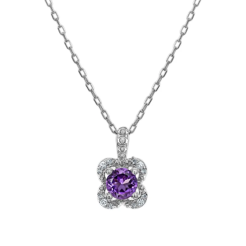 solid gold cartilage hoop 5MM Round Amethyst and White Sapphire Birthstone Flower Halo Pendant in Sterling Silver