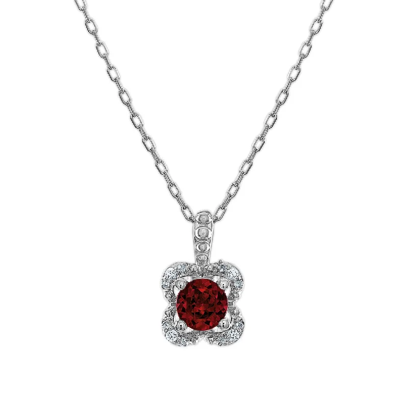 butterfly charm bracelet delicate 5MM Round Garnet and White Sapphire Birthstone Flower Halo Pendant in Sterling Silver