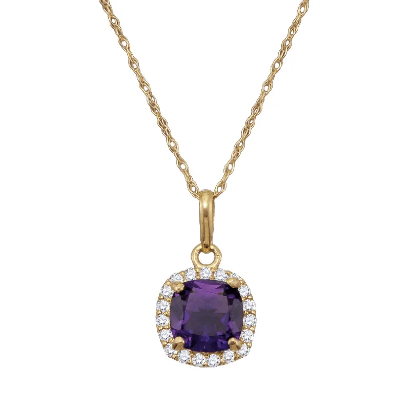 classic pearl bridal earrings 6MM Cushion Amethyst and White Sapphire Birthstone 18-inch Pendant in 10KT Yellow Gold