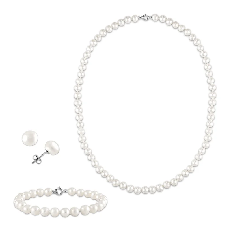 minimalist clover charm bracelet 6MM Pearl Necklace Bracelet and Earrings Set in Sterling Silver
