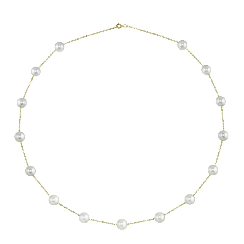 real tourmaline birthstone ring 7X8MM Round Pearl 18-inch Necklace in 14KT Yellow Gold