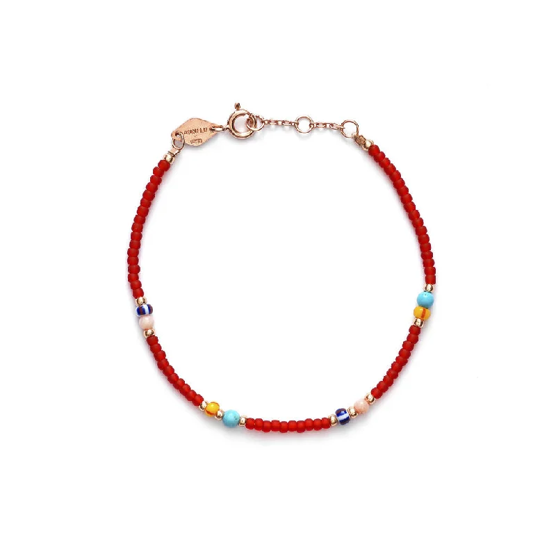 wedding anniversary diamond ring Soho Gold Plated Bracelet w. Red & Mixed coloured Beads
