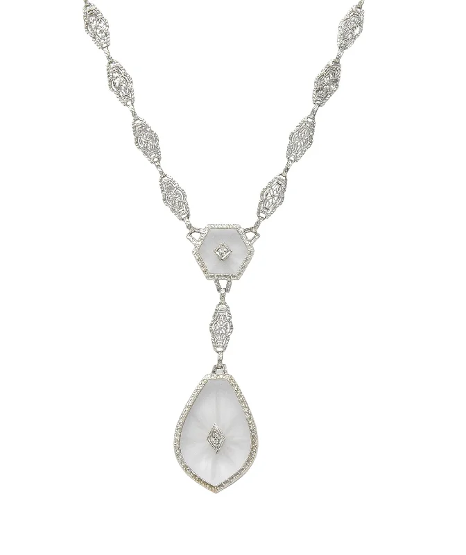 black stainless steel signet ring Antique Art Deco Diamond Camphor Glass Platinum 14 Karat White Gold Drop Necklace