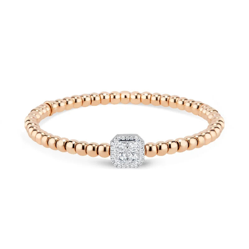 minimalist infinity ring Beaded Gold Stretch Bracelet with Diamond Octagon