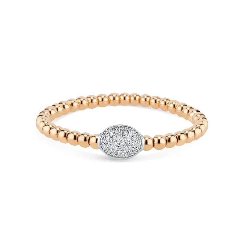 unique wooden bead necklace Beaded Gold Stretch Bracelet with Pave Diamond Oval