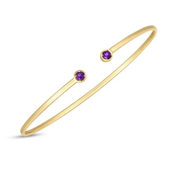 gold mesh bangle bracelet Bezel Set Amethyst Cuff Bracelet, 14K Yellow Gold