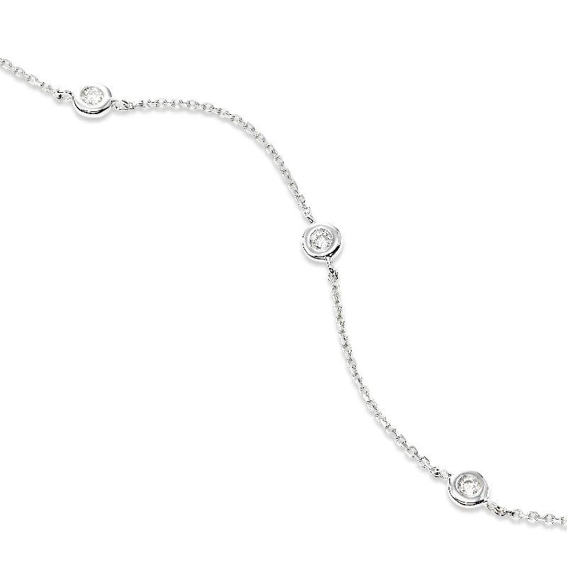 gold heart-shaped pendant necklace Bezel Set Diamond Station Chain Bracelet, 14K White Gold