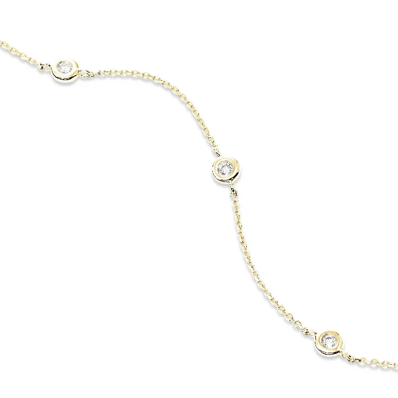 chunky gemstone cuff bracelet Bezel Set Diamond Station Chain Bracelet, 14K Yellow Gold