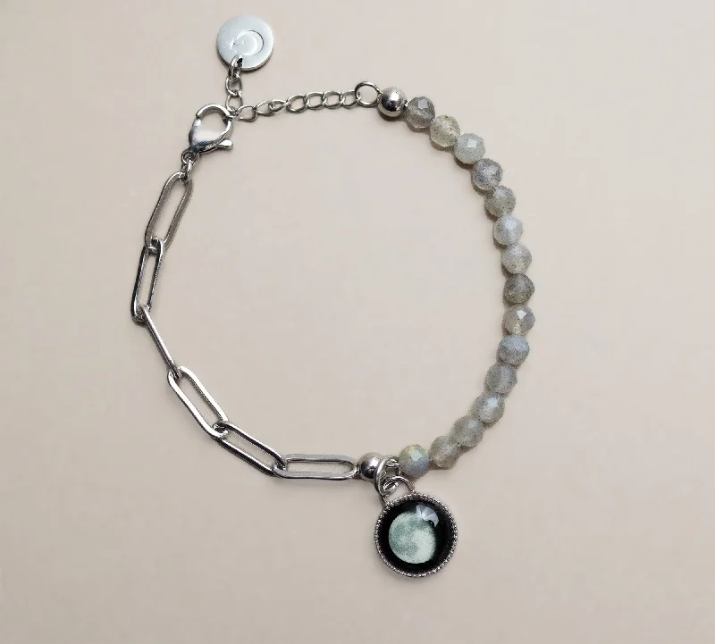 adjustable charm bracelet sterling silver Bhavana Crystal Bracelet- in Grey Agate