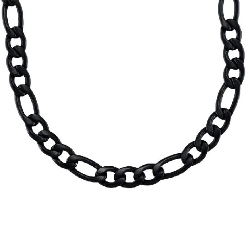 black and gold wedding band Black Stainless Steel 24-inch Figaro Chain