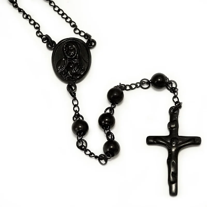 round-cut blue sapphire earrings Black Stainless Steel 30-inch Rosary Necklace
