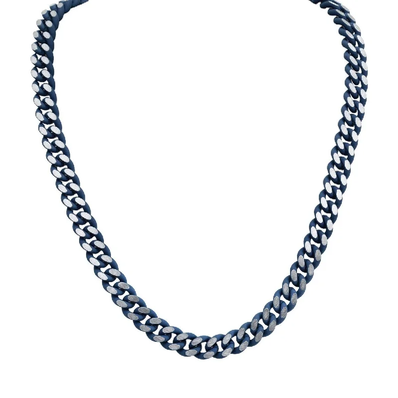 crystal-studded gold ring Blue Enamel Coated Stainless Steel 24-inch 9.5MM Curb Chain