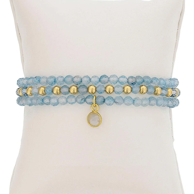hammered silver pendant necklace Blue Topaz and Gold Filled Beads, 4MM, Stretch Bracelets, Set of 3 hammered silver pendant necklace Blue Topaz and Gold Filled Beads, 4MM, Stretch Bracelets, Set of 3