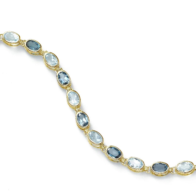personalized couple’s keychain pendant Blue Topaz Gemstone Bracelet, 14K Yellow Gold