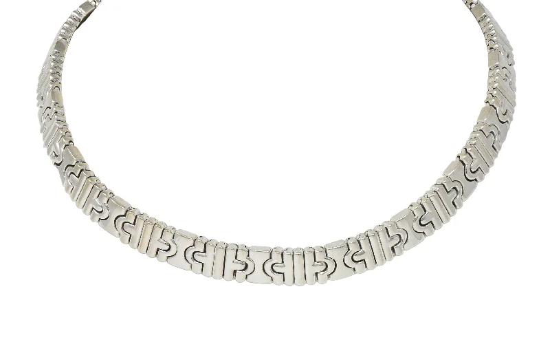 hexagon-shaped engagement ring unique Bulgari 1980's 18 Karat White Gold Vintage Parentesi Collar Necklace