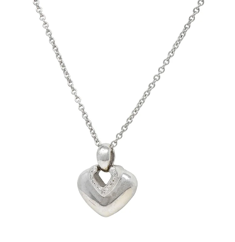 custom initial pendant necklace Bulgari 1990's Diamond 18 Karat White Gold Doppio Cuore Heart Vintage Pendant Necklace