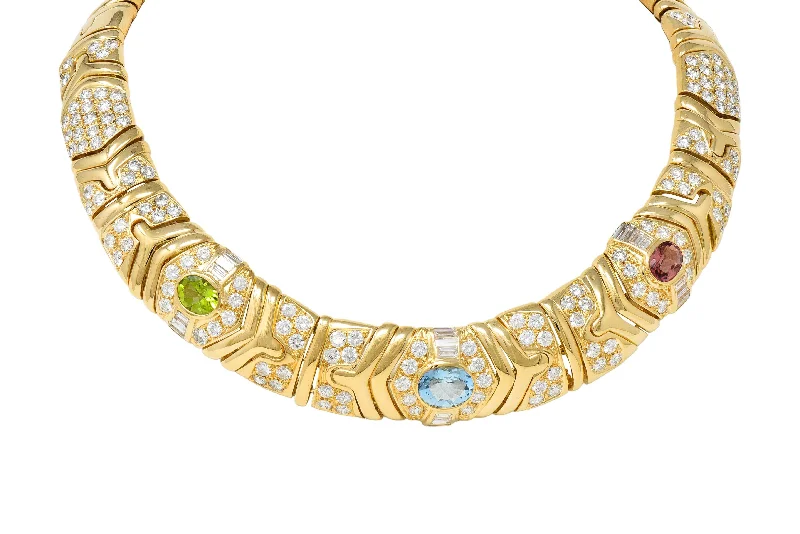 raw amethyst ring silver Bulgari 29.45 CTW Diamond Multi-Gem Peridot Tourmaline 18 Karat Yellow Gold Vintage Parentesi Collar Necklace