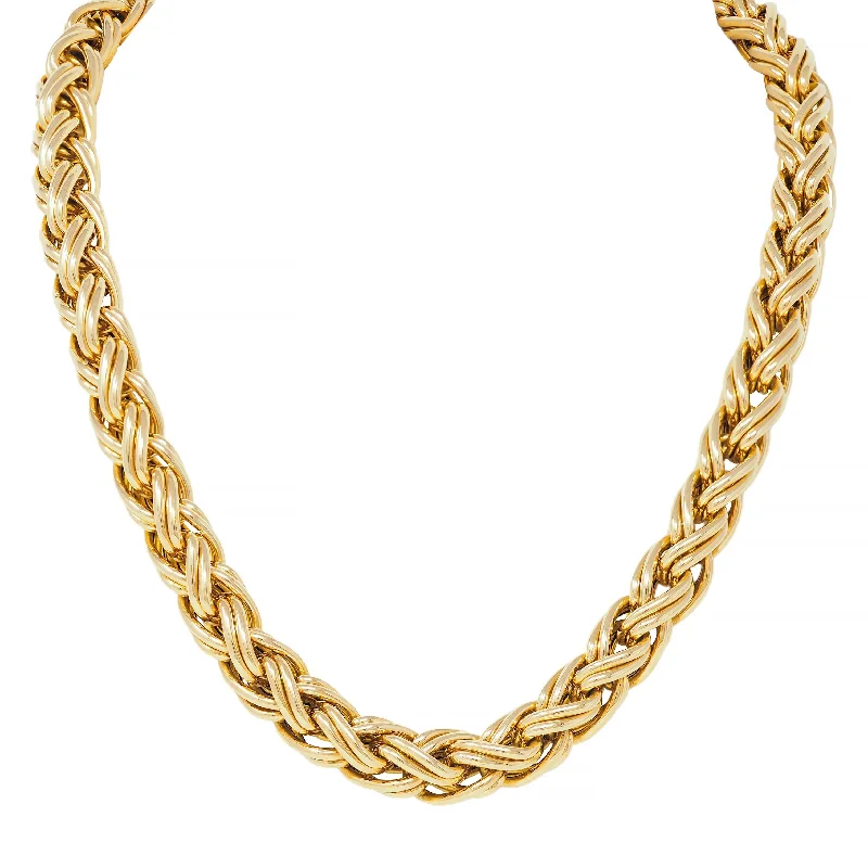 gold daisy stud earrings Caplain Paris 1970's French 18 Karat Yellow Gold Vintage Wheat Chain Necklace