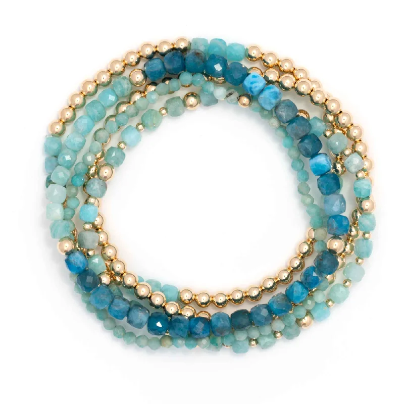 vintage sapphire necklace Colors of the Sea and Gold Filled Beads, Stretch Bracelets, Set of 5 vintage sapphire necklace Colors of the Sea and Gold Filled Beads, Stretch Bracelets, Set of 5