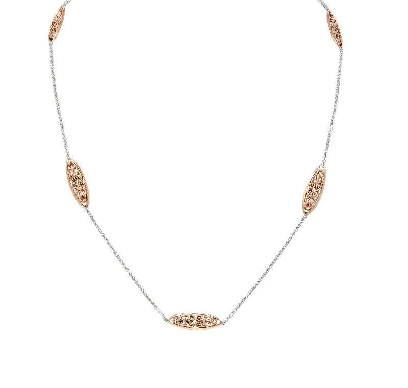 elegant marquise diamond ring Contemporary 14 Karat Two-Tone Rose White Gold Contemporary Station Chain Necklace